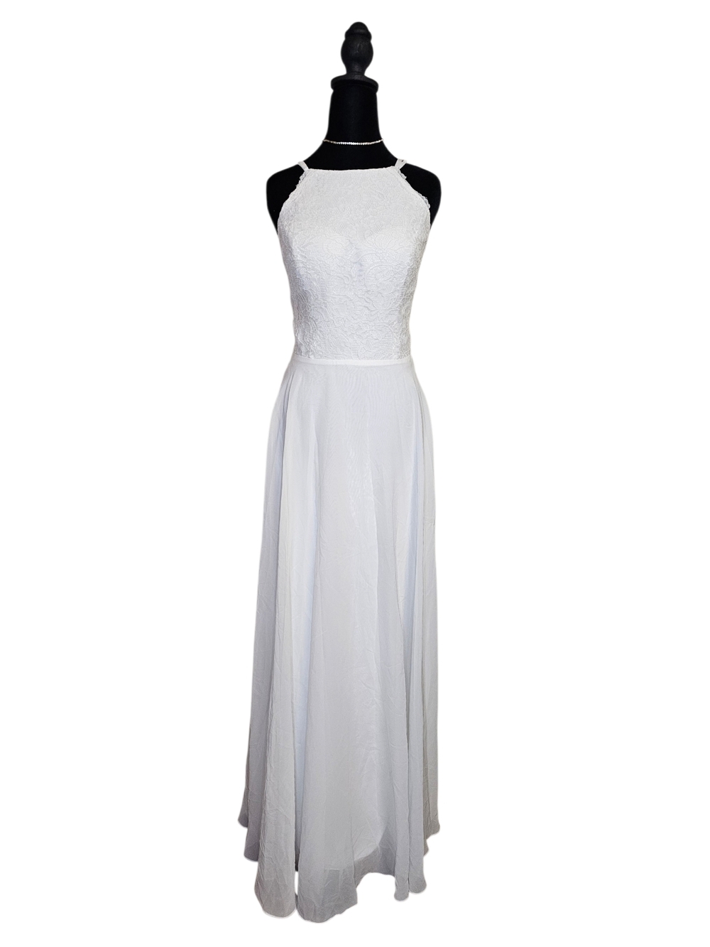 JJ’s House Nathalie Ivory Halter A-Line Gown with Lace Bodice and Strappy Back